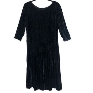 Vintage Lanz II Black Velvet Dropped Waist Dress Size 14
